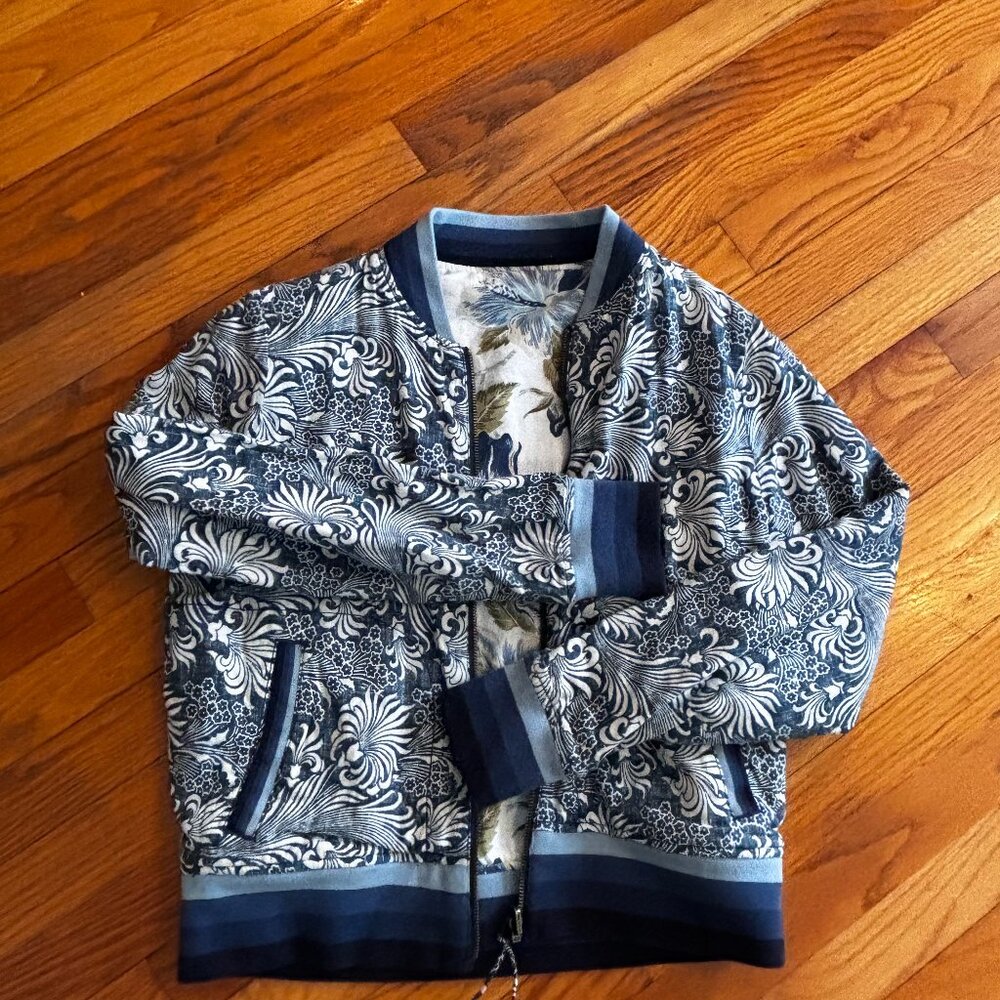 Faherty Reversible Sunwashed Linen Blend Bomber Jacket - BLUE KOLOLI FLORAL